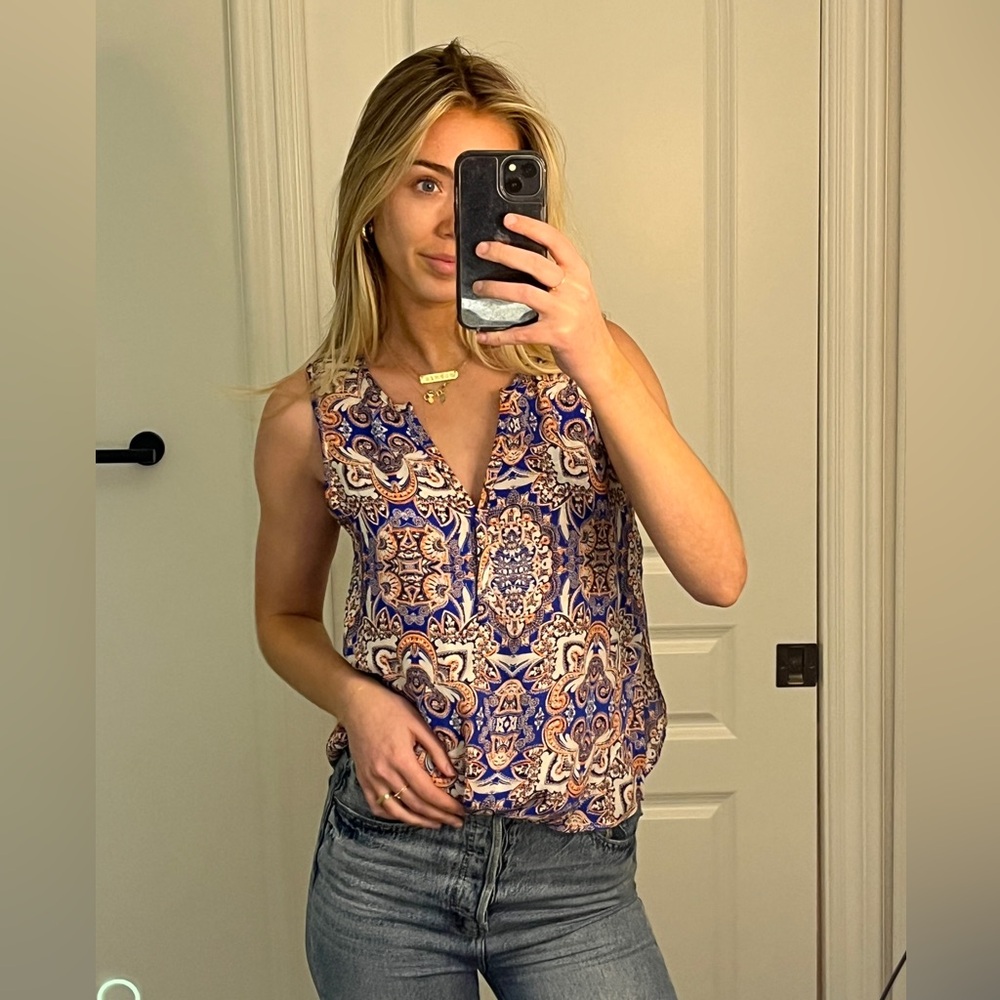 PARKER blue and orange silk blouse